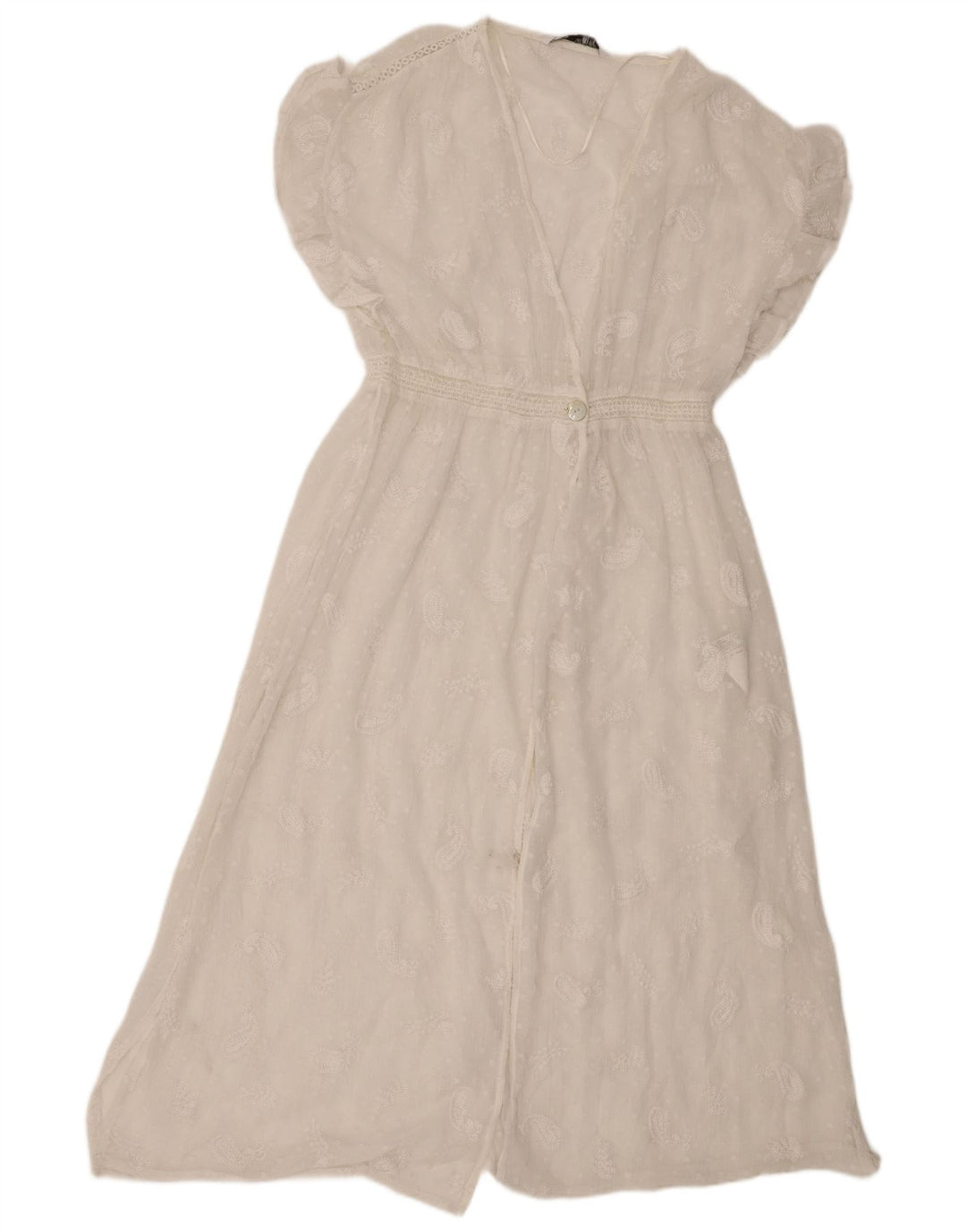 Zara Femme Robe Maxi Transparente UK 8 Petit Blanc Paisley Polyester
