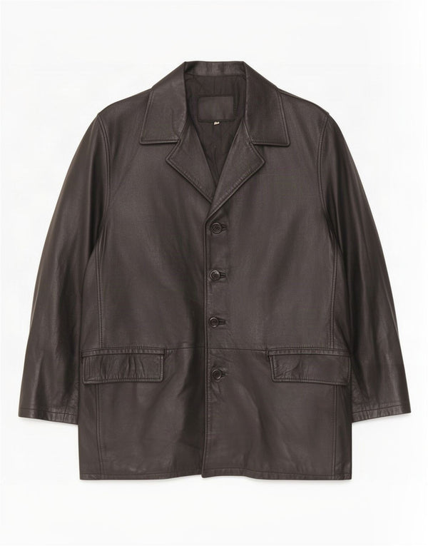 Vintage Mens Leather Coat UK 40 Large Black