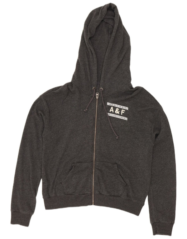 Abercrombie & Fitch Pull à capuche zippé graphique pour femme UK 16 Large Gris