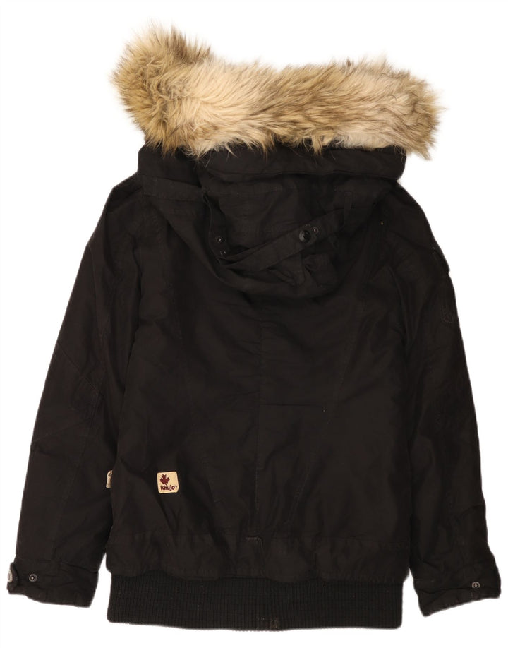 KHUJO Veste Parka à capuche pour femme UK 12 Medium Noir Polyester