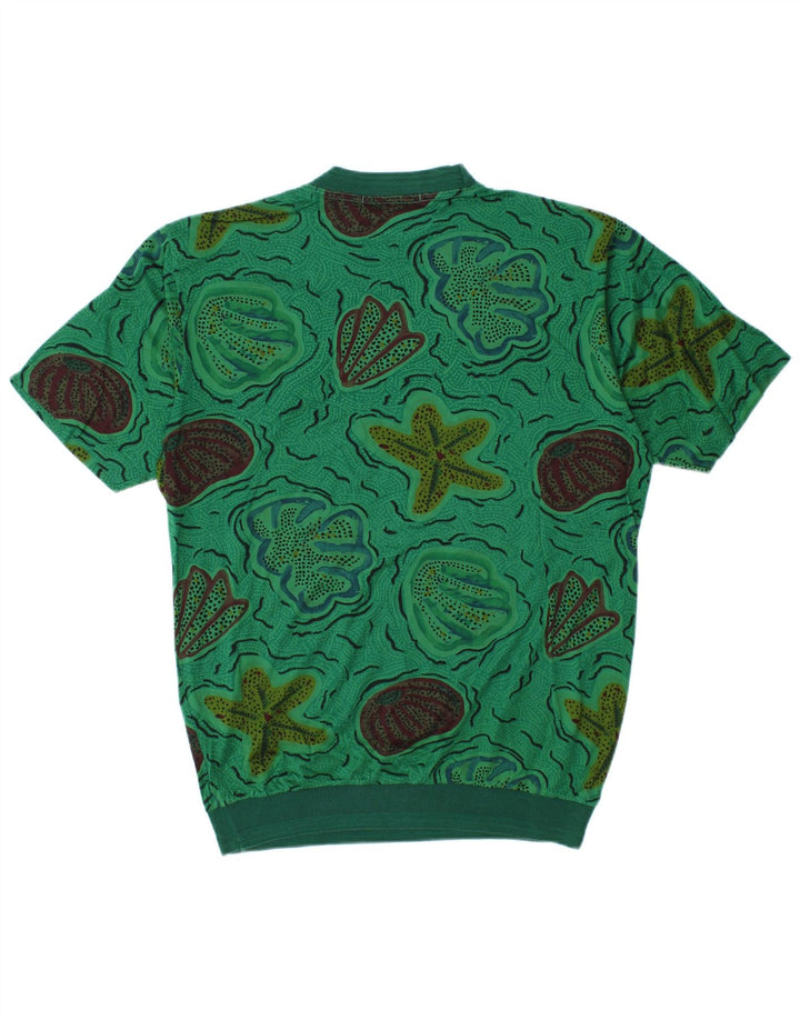 VINTAGE Homme Motif Abstrait T-Shirt Haut Petit Coton Vert