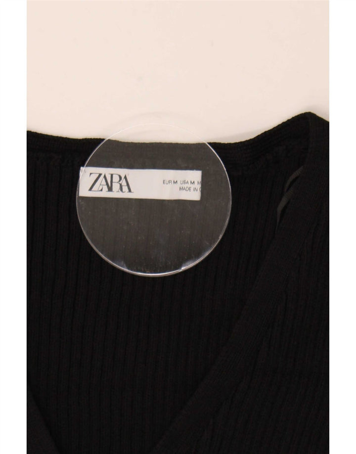 Zara Womens Crop Cardigan Pull UK 12 Moyen Noir