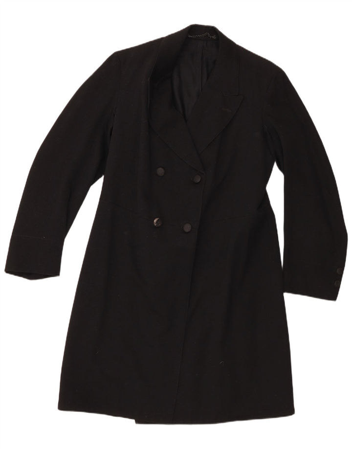 vintage Femme Double Breasted Coat UK 12 Moyen Noir