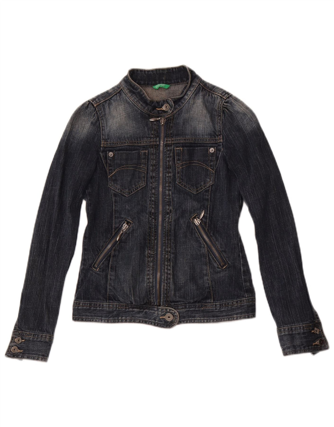 Benetton Veste en Jean Fille 8-9 Ans Large Bleu Marine Coton