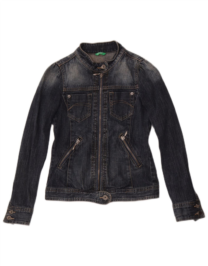 Benetton Veste en Jean Fille 8-9 Ans Large Bleu Marine Coton