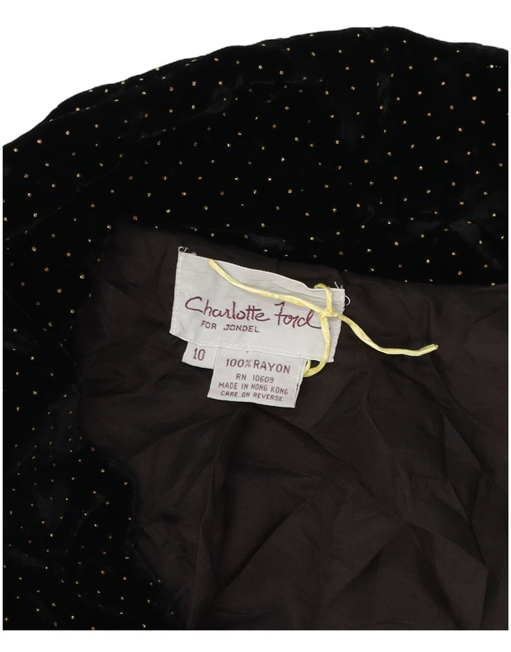 vintage Femmes Surdimensionné Velvet Bomber Jacket UK 10 Petit Noir Repéré