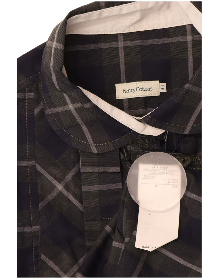 Henry Cottons Chemise à volants sur le devant pour femme IT 48 XL Bleu marine à carreaux en coton