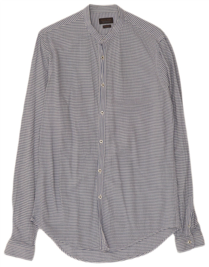Zara Chemise Slim Fit Homme Bleu Moyen À Fines Rayures