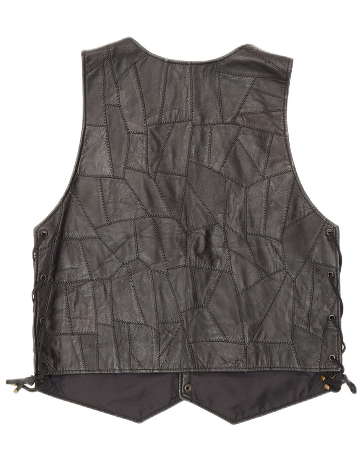 Gilet en cuir femme vintage 2XL Noir Patchwork Biker