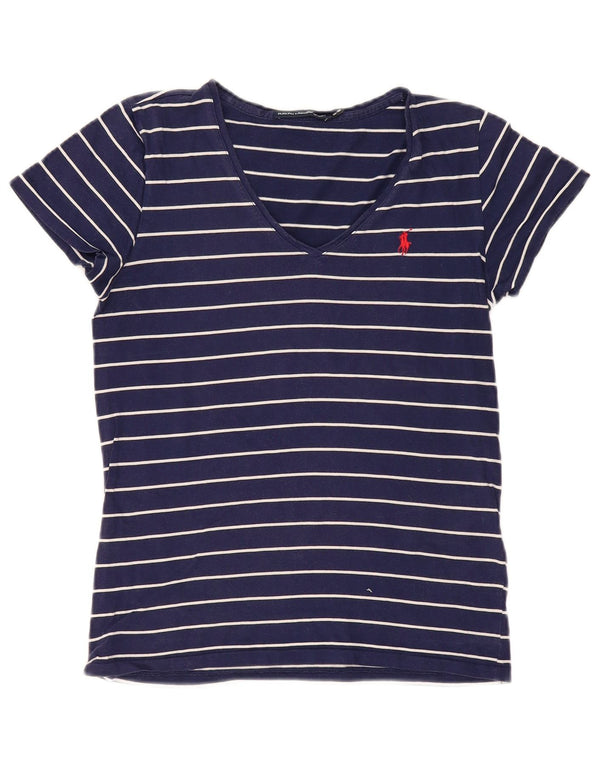 Ralph Lauren T-Shirt Femme Top UK 12 Coton Rayé Bleu Marine Moyen