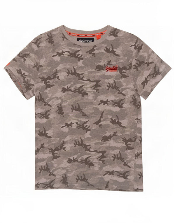 Superdry T-Shirt Top XS Gris Camouflage Coton Homme