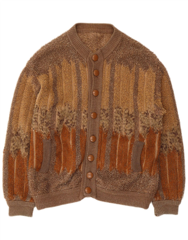 vintage Mens Cardigan Pull Moyen Brun Géométrique