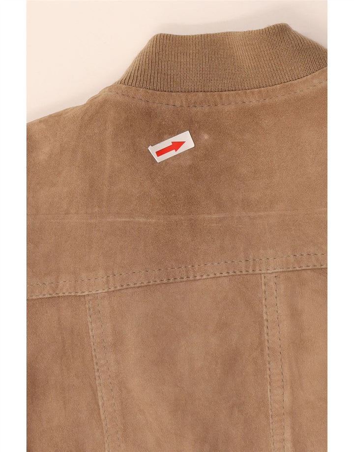 Veste Bomber En Daim Femme Vintage IT 42 Cuir Beige Moyen