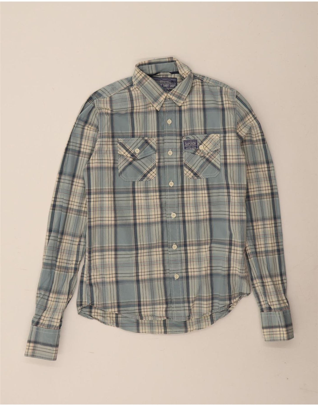 Superdry Chemise Homme Bleu Moyen Carreaux Coton