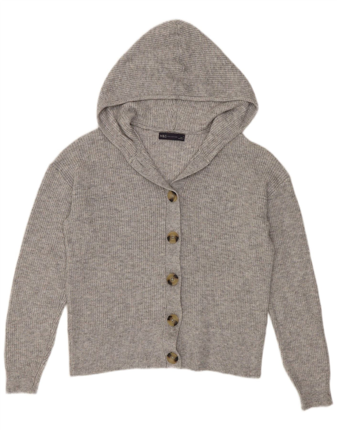 Marks & Spencer Pull cardigan à capuche pour femme UK 14 Gris moyen Polyester