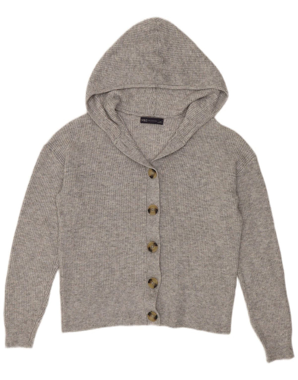 Marks & Spencer Pull cardigan à capuche pour femme UK 14 Gris moyen Polyester