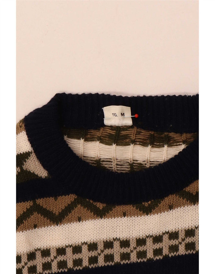 vintage Mens Boat Neck Jumper Pull Moyen Multicolore Géométrique