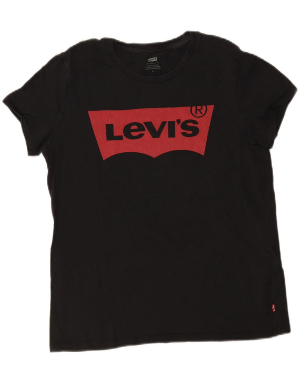 Levi's Womens Graphic T-Shirt Top UK 12 Medium Black Cotton