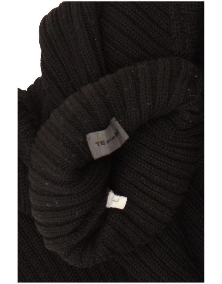 vintage Womens Roll Neck Jumper Pull UK 14 Grande laine mérinos noire