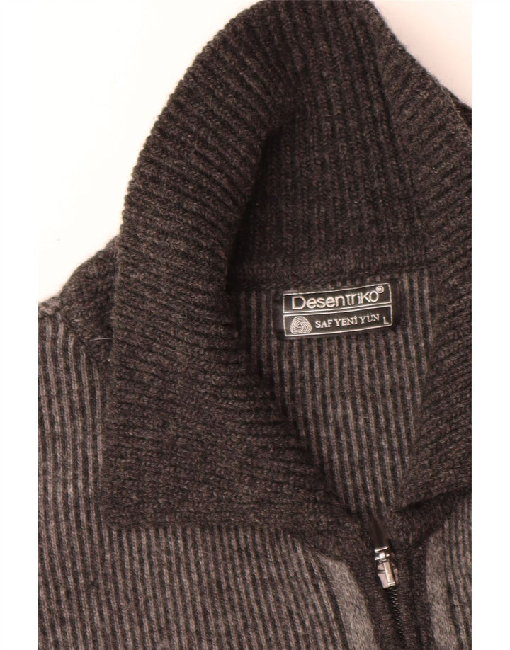 vintage Mens Cardigan Pull Grand Gris Colorblock