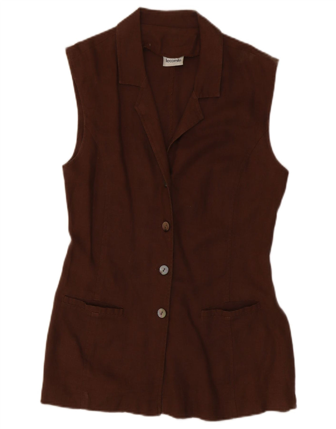 Lecomte Veste blazer sans manches à 3 boutons pour femme UK 10 Small Marron
