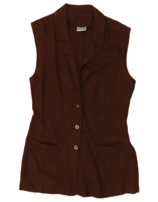 Lecomte Veste blazer sans manches à 3 boutons pour femme UK 10 Small Marron