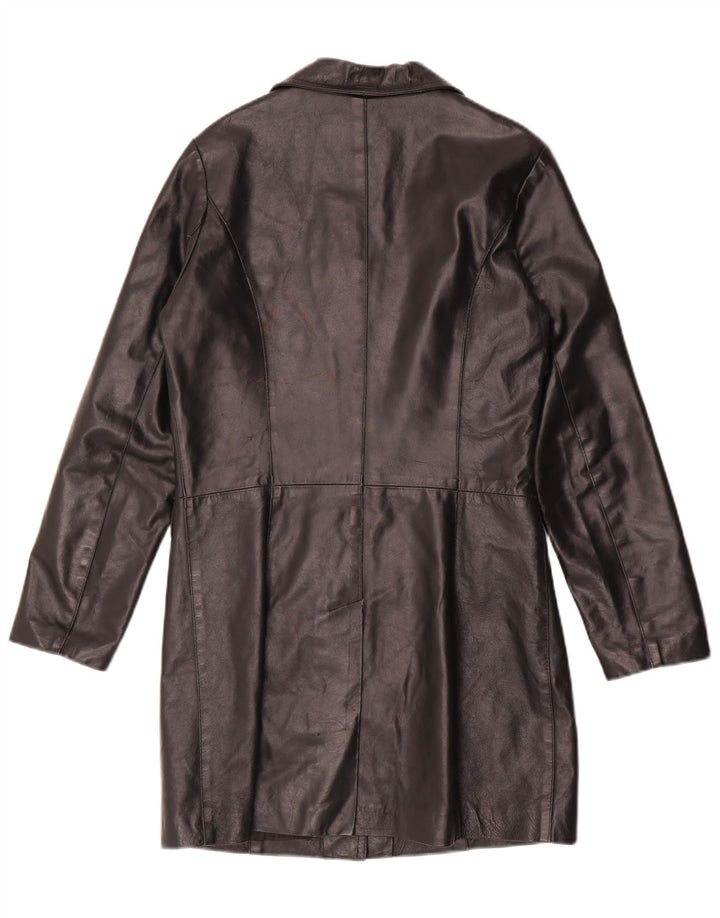 VINTAGE Manteau en cuir femme UK 14 Cuir noir moyen
