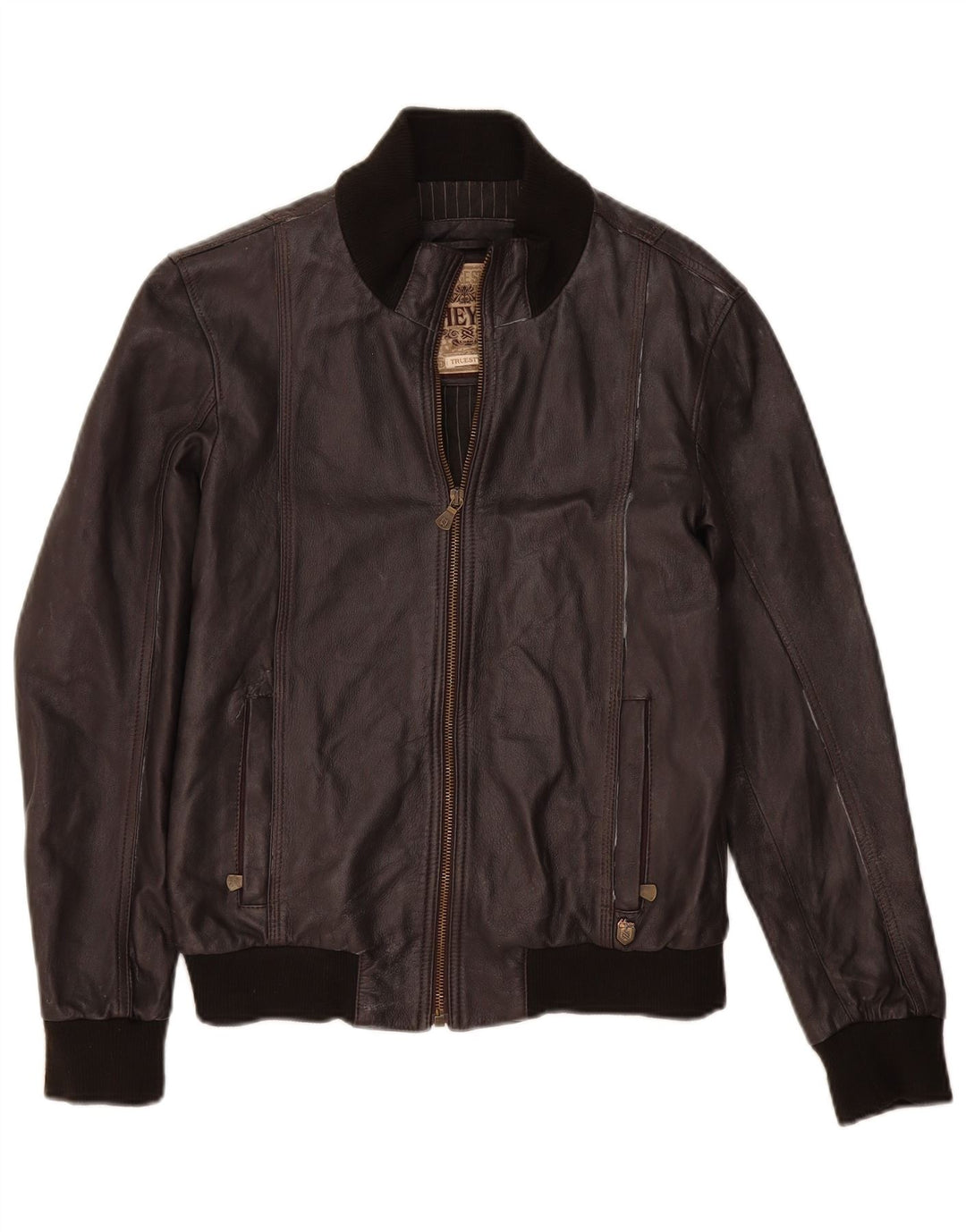Veste en cuir Bomber homme vintage UK 36 petit cuir marron