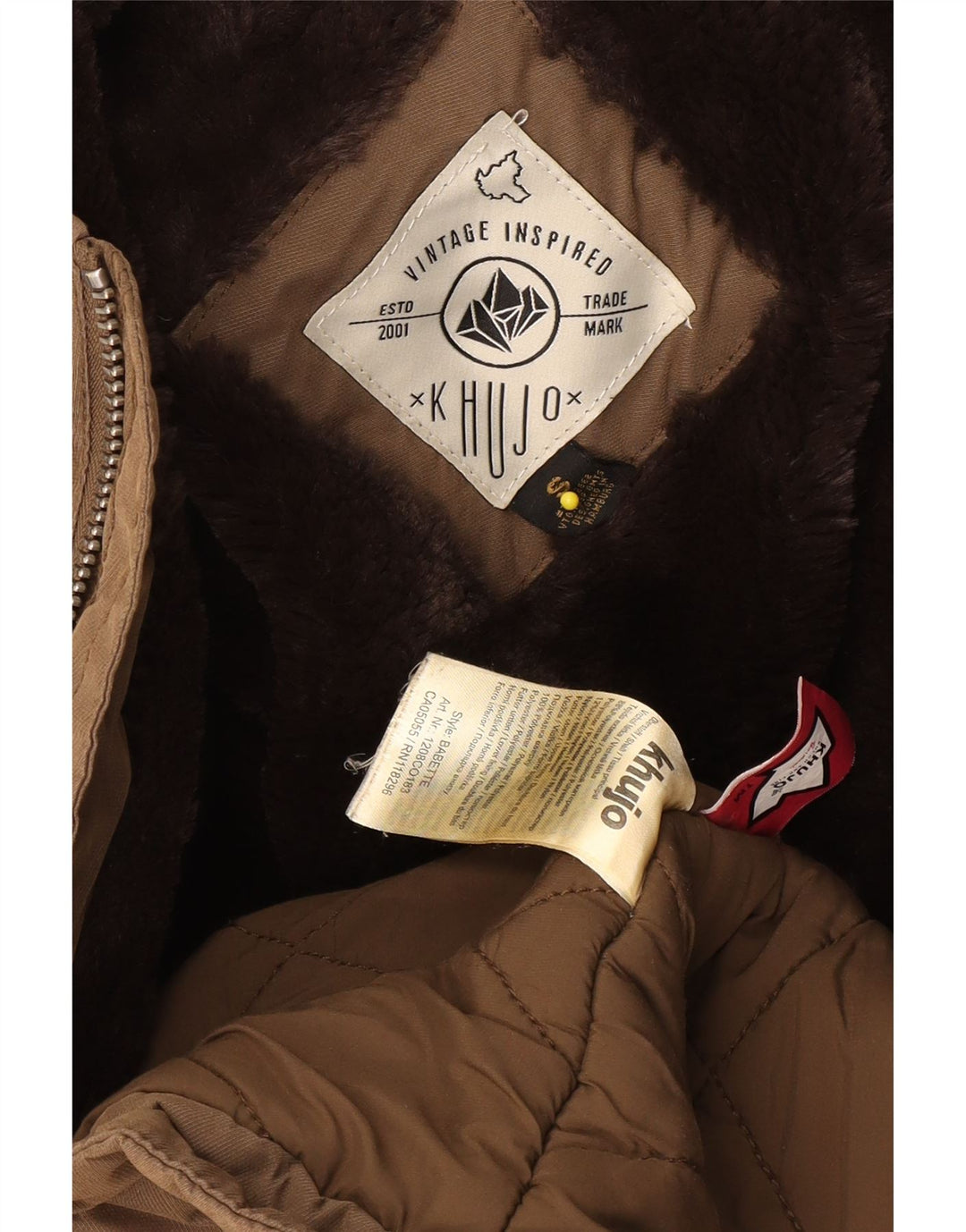 KHUJO Parka à capuche pour homme UK 36 Petit Marron Polyester