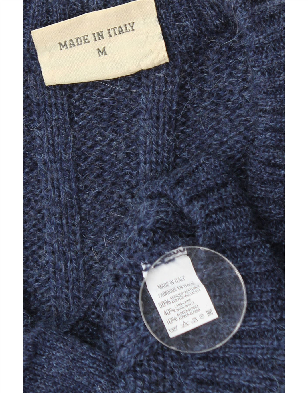 vintage Mens Cardigan Pull Moyen Marine Bleu Acrylique