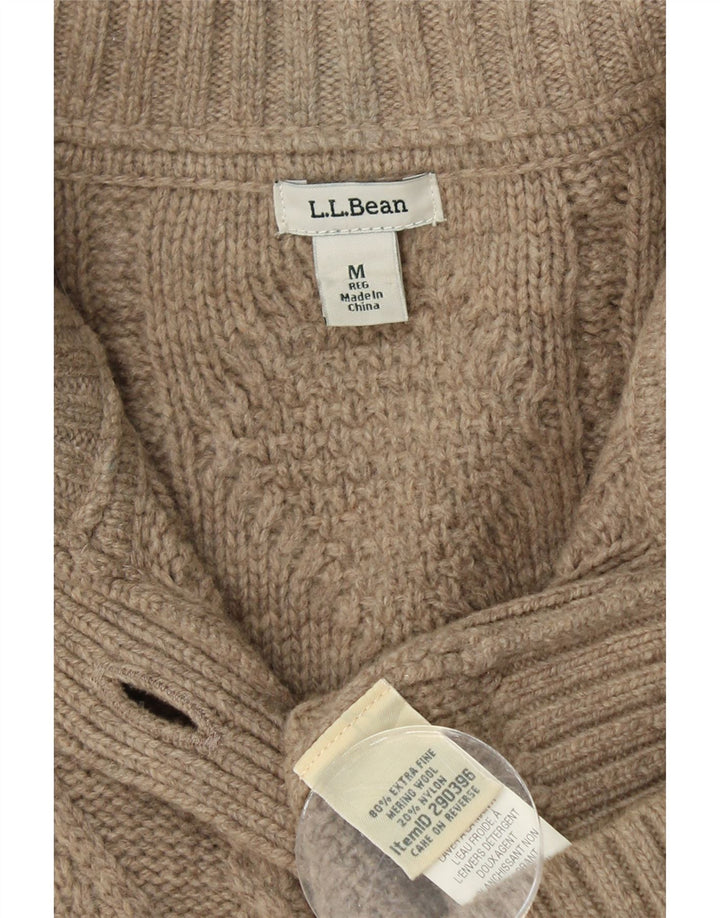 L.L.BEAN Pull Cardigan Femme UK 12 Laine Mérinos Beige Moyen