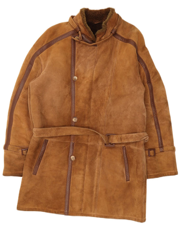 vintage Mens Shearling Overcoat UK 36 Petit Brun