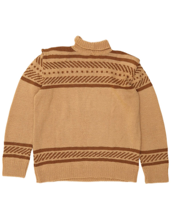 VINTAGE Femme Roll Neck Jumper Pull UK 16 Grand Beige Rayé