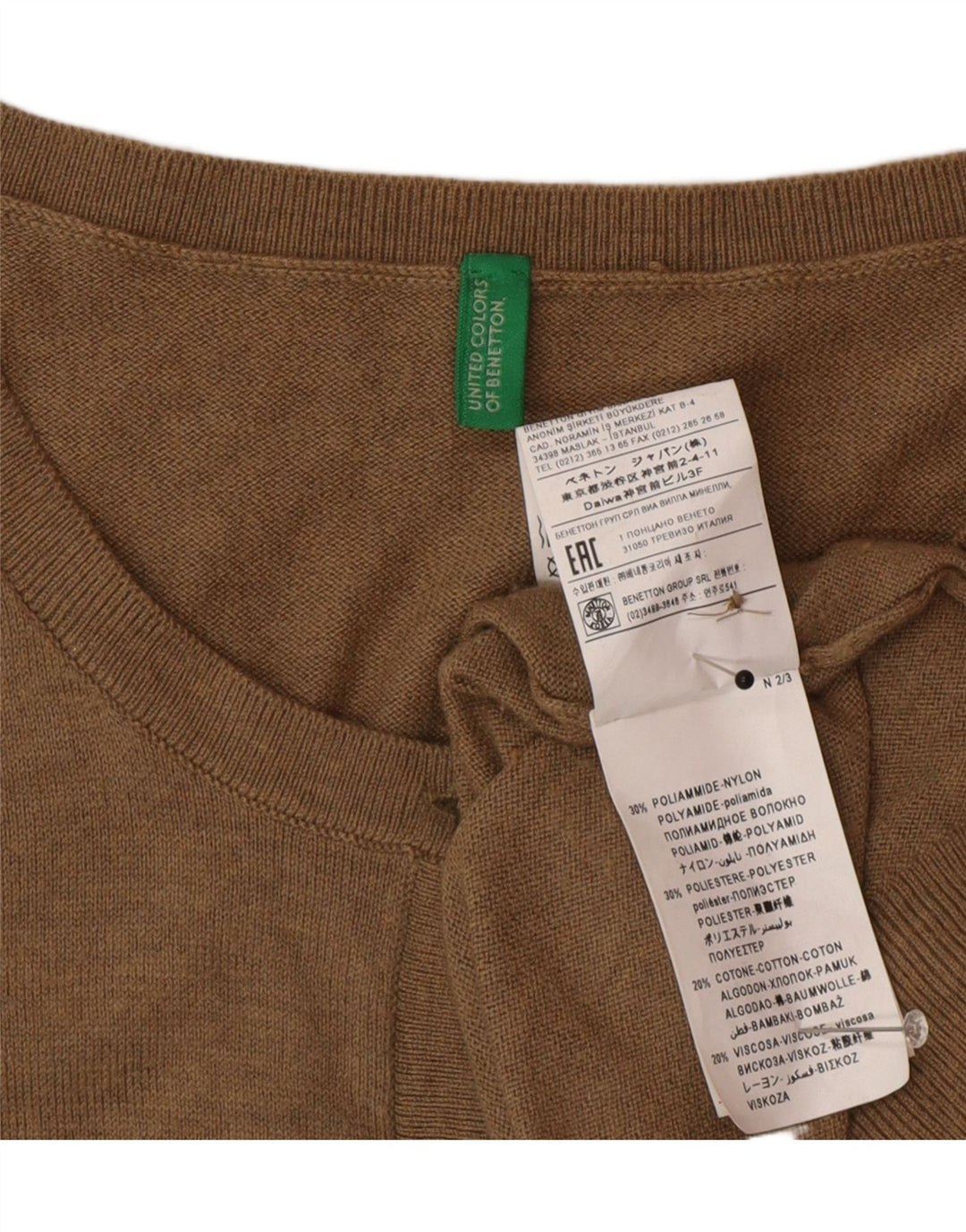 Benetton Pull Cardigan Femme UK 12 Marron Moyen Polyamide