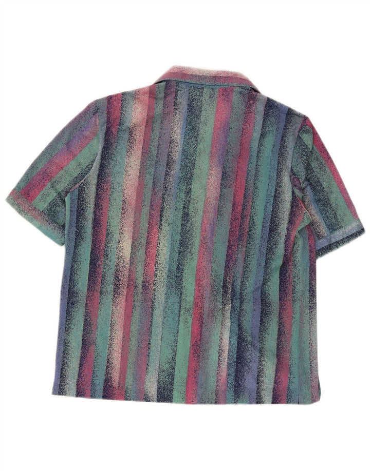 vintage Femme Chemise à manches courtes UK 12 Moyen Multicolore Rayé Rétro