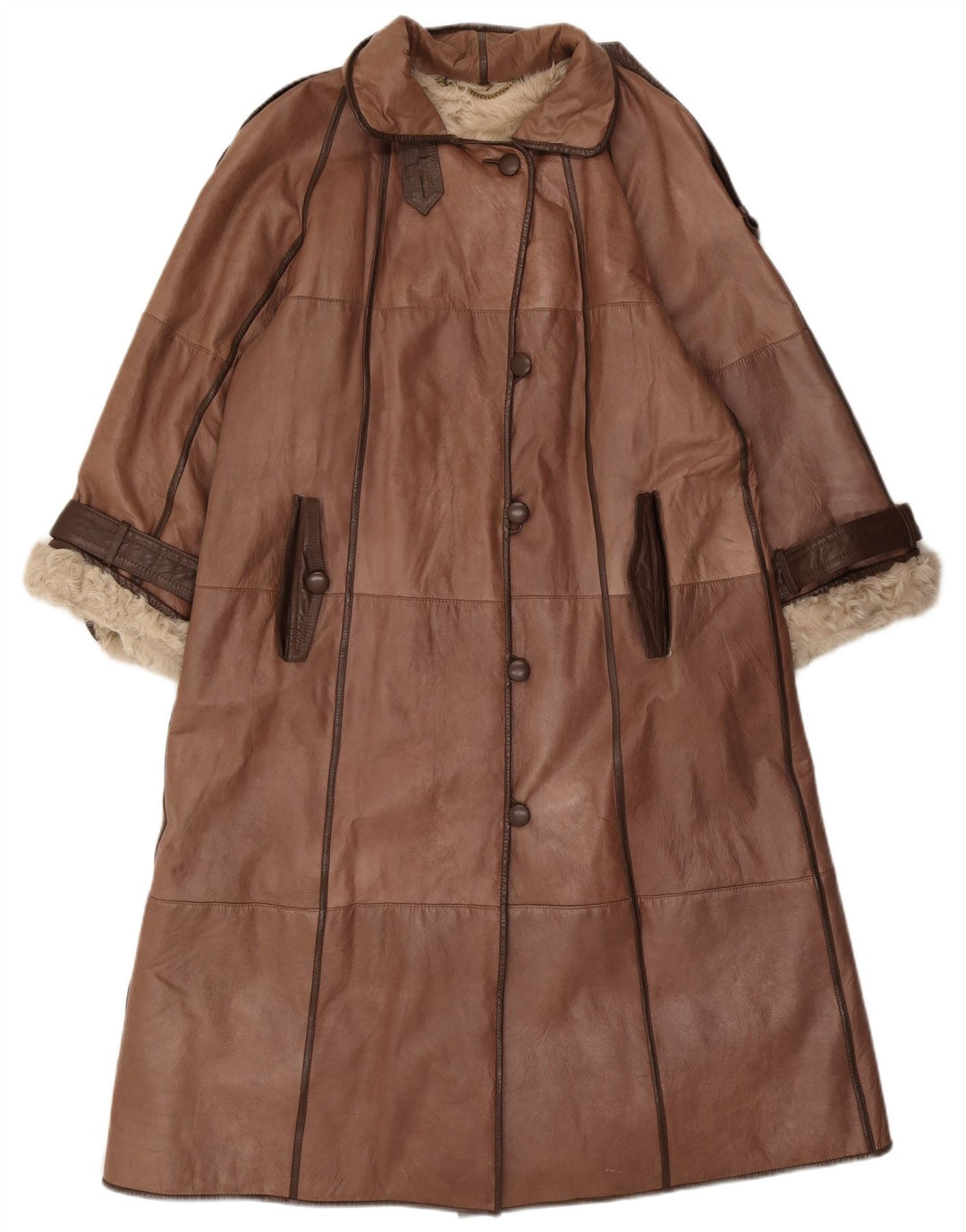 manteau en cuir femme vintage UK 14 Brun moyen