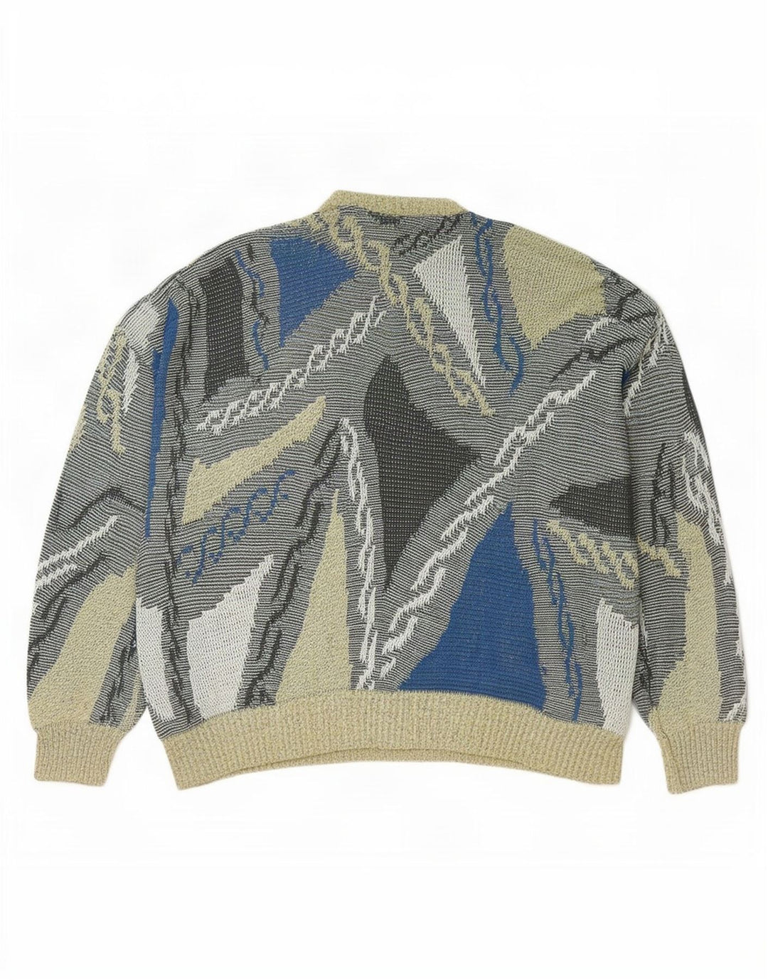 vintage Mens Abstract Pattern Crew Neck Jumper Pull Grand Multicolore