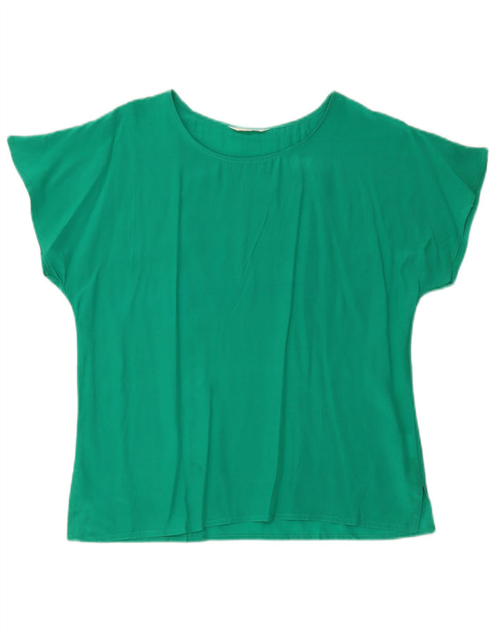 VINTAGE Femme Loose Fit Blouse Top UK 10 Petite Soie Verte