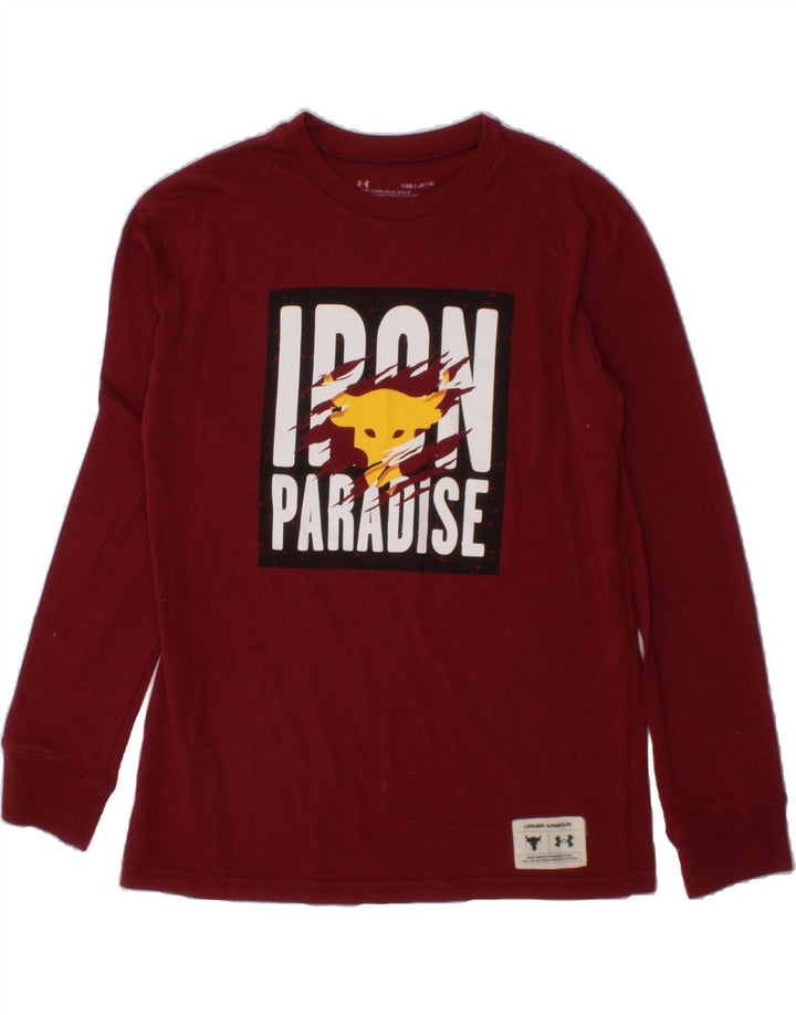 UNDER ARMOUR Boys Graphic Top Long Sleeve 9-10 Years Medium Maroon Vintage Under Armour and Second-Hand Under Armour from Messina Hembry 