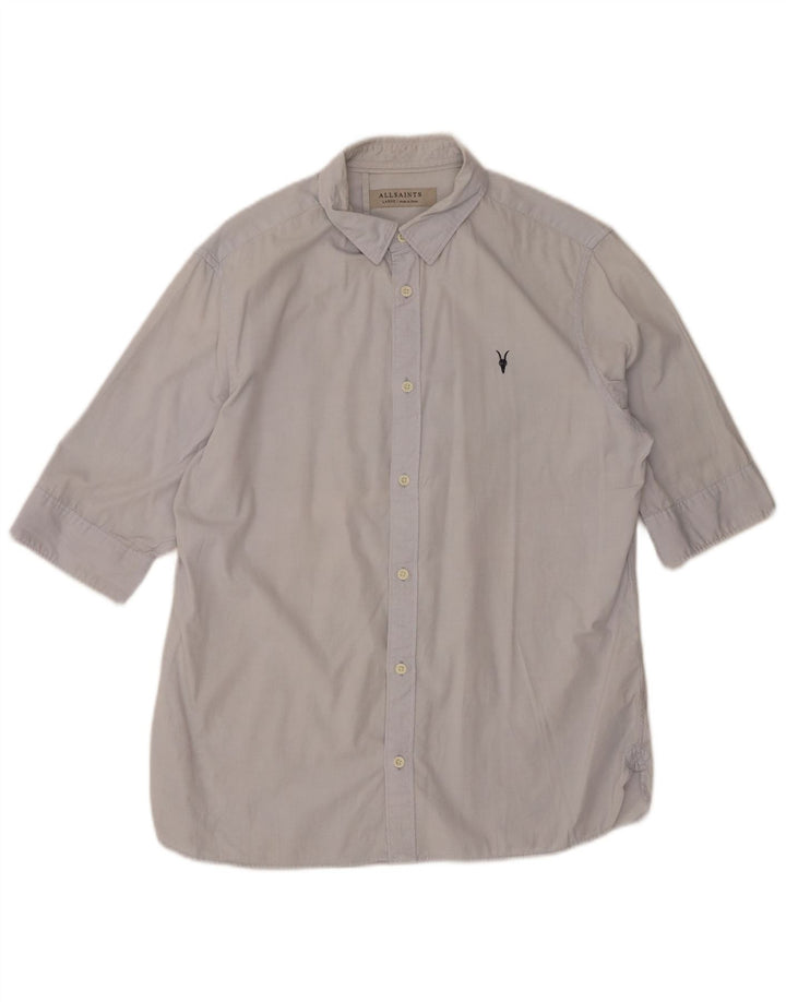 ALL SAINTS Mens Short Sleeve Shirt Large Blue Cotton