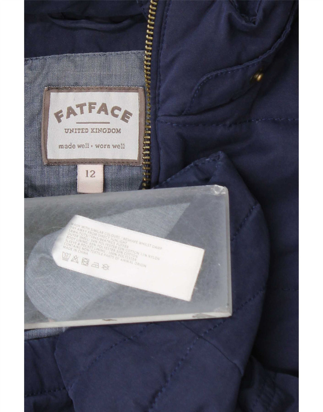 Fat Face Veste matelassée à capuche pour femme UK 12 Bleu marine moyen Polyester
