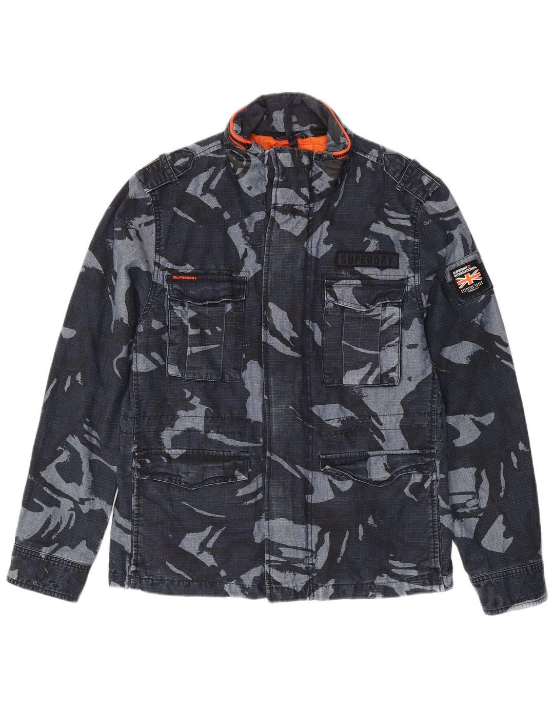 SUPERDRY Veste Militaire Homme UK 40 Large Bleu Marine Camouflage Coton