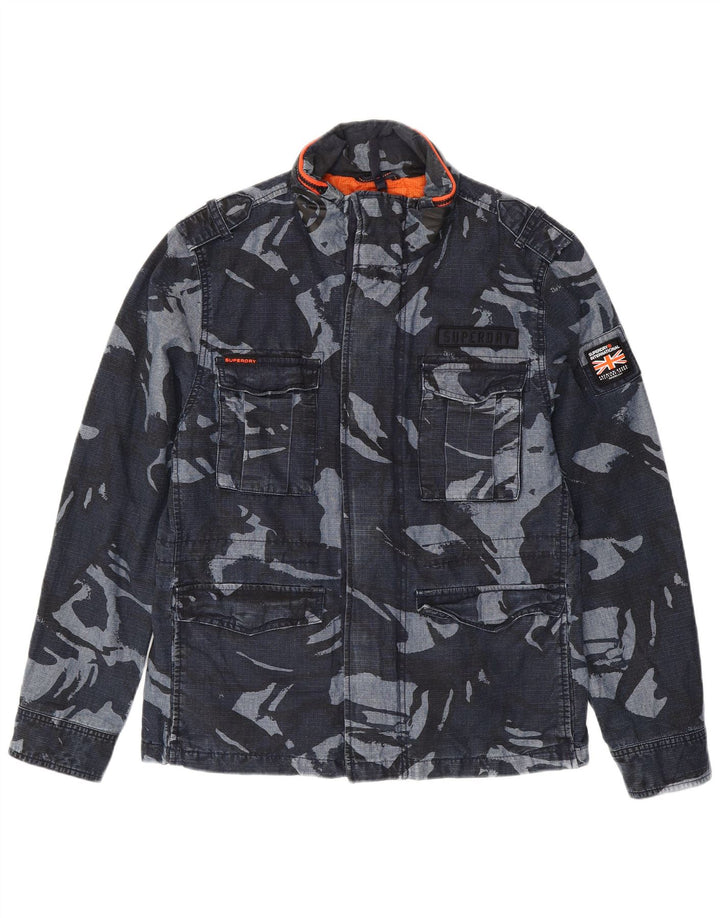 SUPERDRY Veste Militaire Homme UK 40 Large Bleu Marine Camouflage Coton