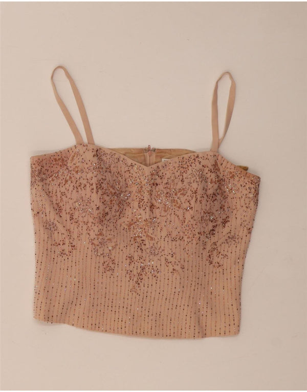 Musani Couture Womens Crop Cami Top UK 16 Grand Triacétate Floral Beige