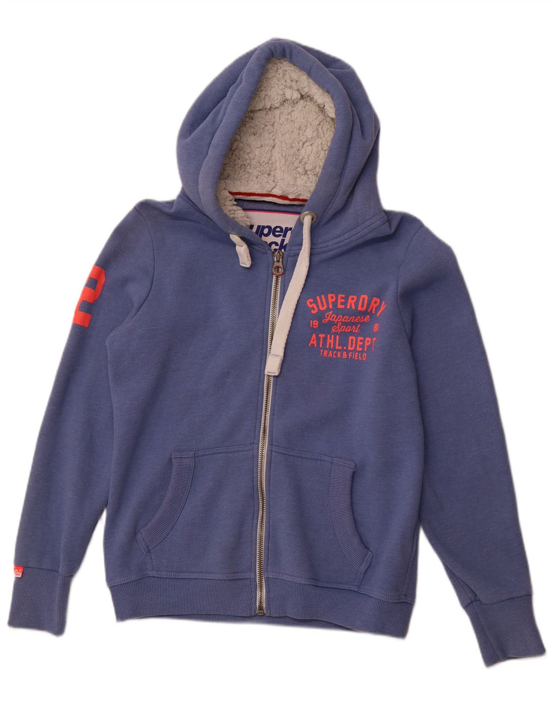 SUPERDRY Pull à capuche zippé graphique pour femme UK 18 XL Bleu Coton