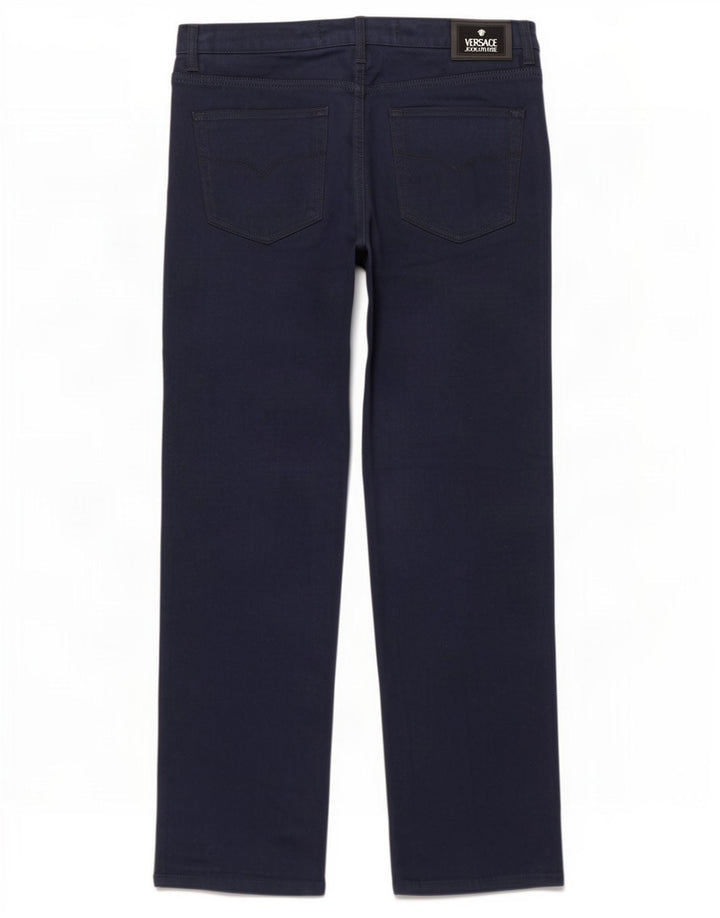 Versace Pantalon décontracté droit pour homme W34 L32 Bleu marine Polyester