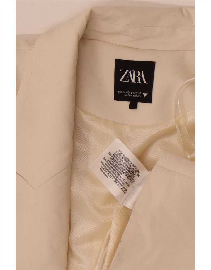 Zara Veste Boléro Ouverte Femme UK 16 Large Polyester Blanc Cassé