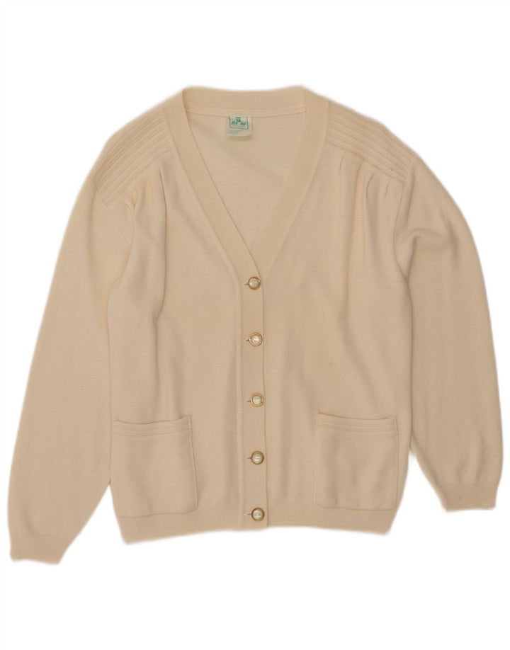 VINTAGE Pull Cardigan Femme UK 12 Beige Moyen
