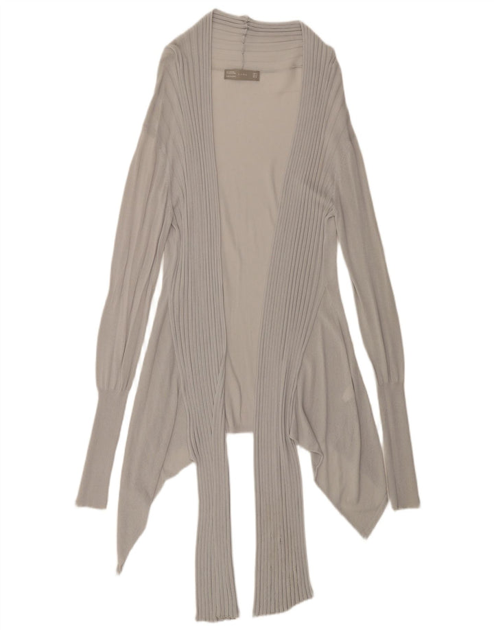 Zara Womens Longline See Through Cardigan Top UK 12 Gris Moyen Viscose