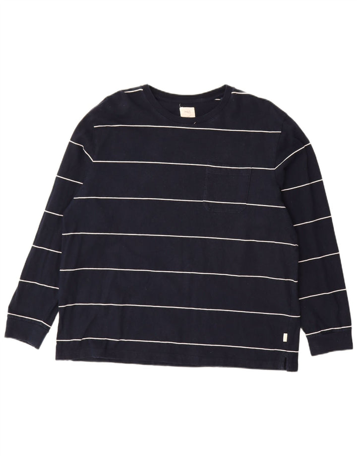 MARKS & SPENCER Haut Homme Manches Longues 2XL Bleu Marine Rayé Coton